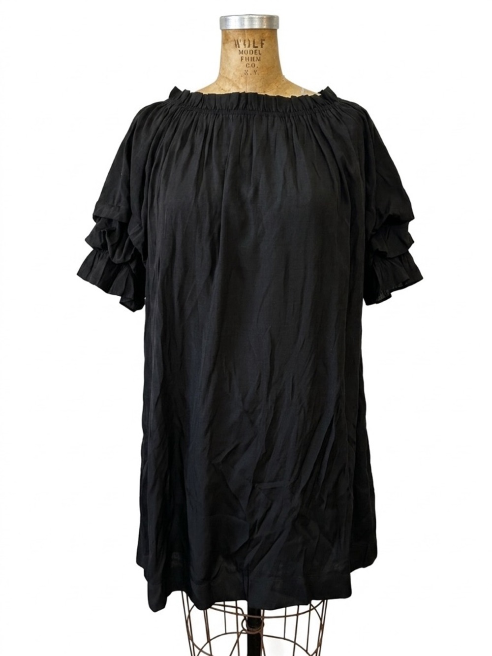 Mersea Tulum Ruffle Sleeve Off Shoulder Dress Black Sz L Midi Vacation Beach